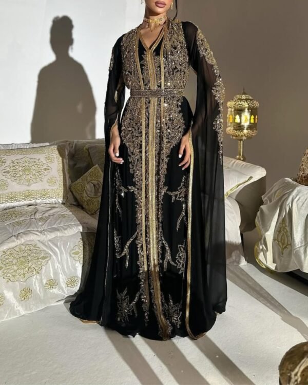 Royal Black & Gold Moroccan Kaftan Gown (1)