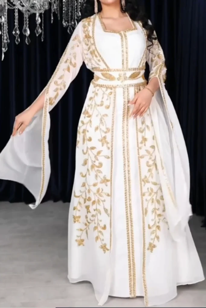 Dubai Abaya – Caftano Marocchino Ricamato Con Sciarpa Inclusa – Eleganza Per Matrimoni E Feste - 3