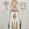 White and gold Moroccan bridal kaftan with veil cape luxury hand-embroidered Nikkah wedding dress (1)