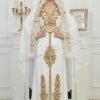 White and gold Moroccan bridal kaftan with veil cape luxury hand-embroidered Nikkah wedding dress (2)