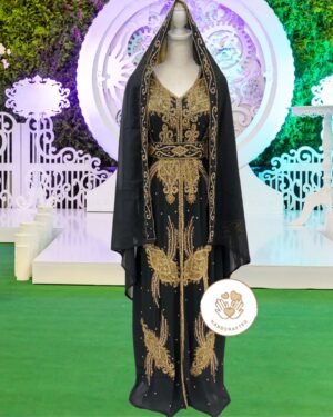 Black & Gold Hooded Moroccan Kaftan Gown (1)