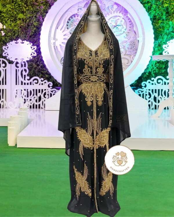 Black & Gold Hooded Moroccan Kaftan Gown (1)