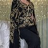 Black Moroccan Kaftan Jacket with Gold Embroidery and Pants for Eid or Wedding (2)
