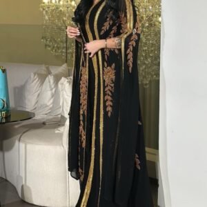 Black Moroccan Kaftan with Gold Leaf Embroidery (3)