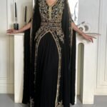 Black and Gold Luxury Moroccan Kaftan Dress with Sheer Sleeves (1)
