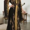 Black and Gold Takchita Moroccan Caftan Dress with Hand Beaded Floral Embroidery – Georgette Fabric (1)