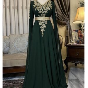 Dark green gold embroidered Moroccan gown (1)