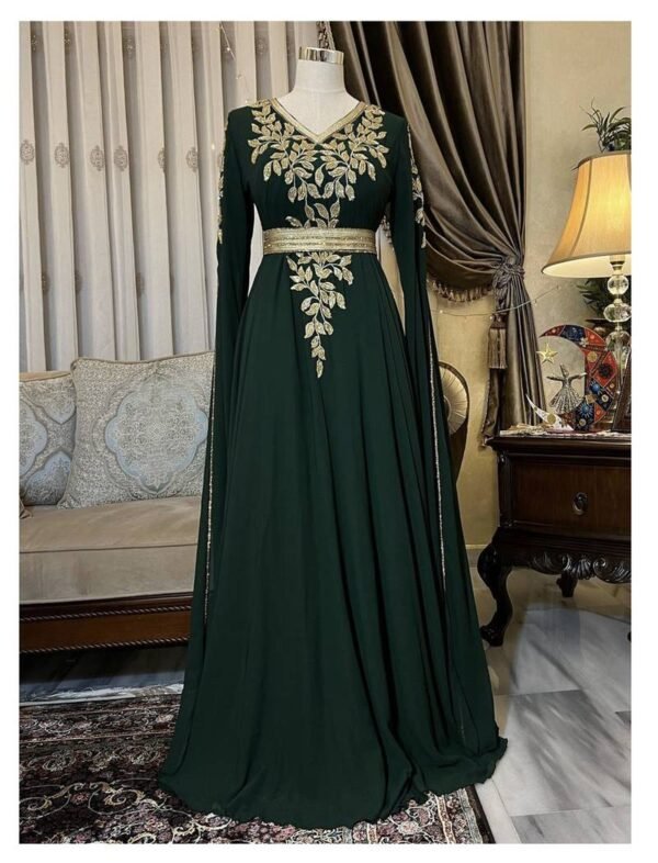 Dark green gold embroidered Moroccan gown (1)