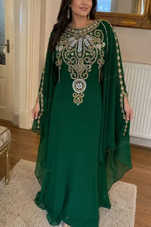Dark green with gold and silver embroidery wedding dress (1)