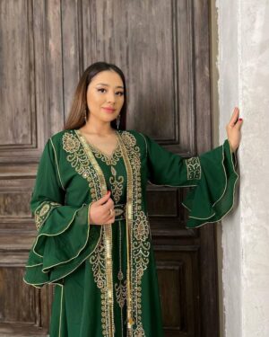 Emerald green Moroccan embroidered farasha kaftan (2)