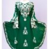 Green Kaftan Dress with White Floral Aari Embroidery, Modest Muslim Women’s Outfit (1)