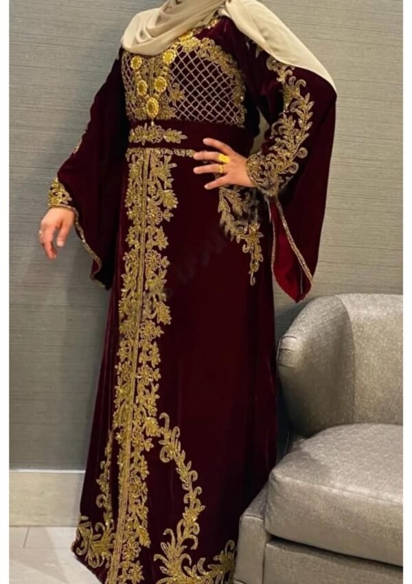 Luxury Black Moroccan Kaftan Dress with Gold Embroidery – Long Sleeve Front Open Bridal Takchita