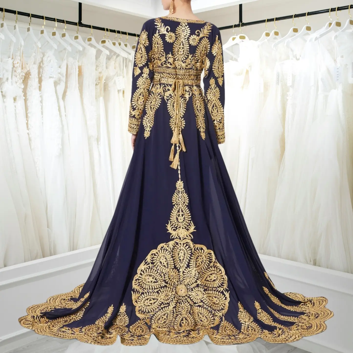 slim fit dress slacks Navy Blue Gold Lace Ivory Tulle Wedding Flower Girl Dress main image 0