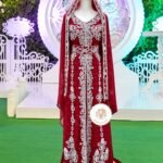 Red Nikah Moroccan Kaftan Abaya with Silver Hand Embroidery and Hooded Cape (1)