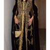 Royal Black & Gold Moroccan Kaftan – Hand Embroidered, Belted, Cape Sleeves – Sale! (2)