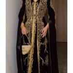 Royal Black & Gold Moroccan Kaftan – Hand Embroidered, Belted, Cape Sleeves – Sale! (2)