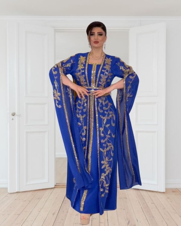 Royal Blue Moroccan Kaftan, Gold Embroidered Kaftan Dress, Moroccan Party Wear for Women, (1)