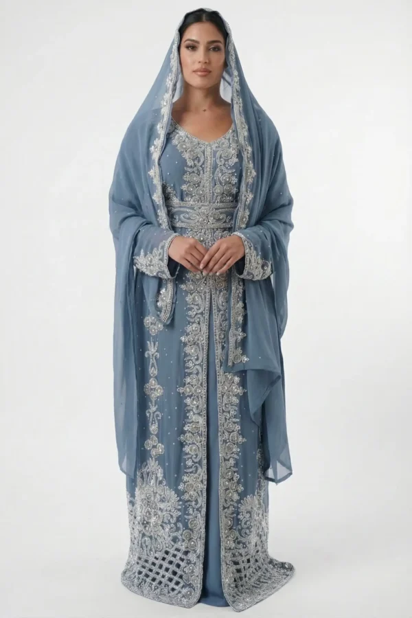 Sky Blue Moroccan Wedding Kaftan fo Women (5)