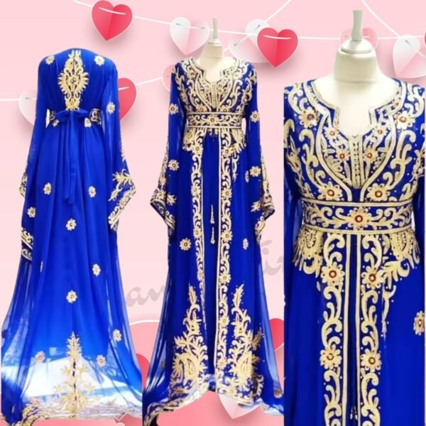 White Moroccan Kaftan with Golden Aari Hand Embroidery (3)