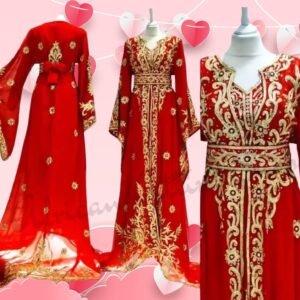 Red Moroccan Kaftan with Golden Aari Hand Embroidery (4)