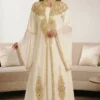 Cream moroccan kaftan dress with gold embroidery bridal and eid abaya style gown (1)