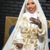 White and Gold Moroccan Bridal Kaftan with Cape Veil (2)