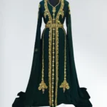 Black Moroccan kaftan dress with gold embroidery and long sleeves for wedding and evening wear (1)