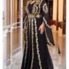 Black Moroccan kaftan dress with heavy gold embroidery and chiffon sleeves for weddings and Eid (3)