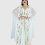 Luxury Moroccan White & Gold Hand-Embroidered Kaftan Dress (1)