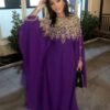 Moroccan Kaftan with Gold Embroidered Neckline and Cape Sleeves – Eid and Nikkah Special Dress (1)