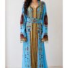 Sky blue Moroccan kaftan with crystal stone embellishments and matching belt (1)