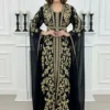 Black Moroccan kaftan dress with gold embroidery, handmade long gown for weddings and parties (1)
