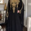 Black and gold Moroccan embroidered kaftan dress handmade luxury gown for weddings and parties
