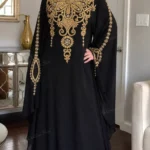 Black and gold Moroccan embroidered kaftan dress handmade luxury gown for weddings and parties