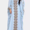 Light Blue Moroccan Kaftan Dress with Gold and Blue Hand Embroidery Luxury Handmade Wedding Kaftan Designer Caftan for Henna Party Nikkah Eid and Evening Wear (1)