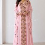 Pink Moroccan Kaftan Dress with Gold and Blue Hand Embroidery Luxury Handmade Wedding Kaftan Designer Caftan for Henna Party Nikkah Eid and Evening Wear (1)