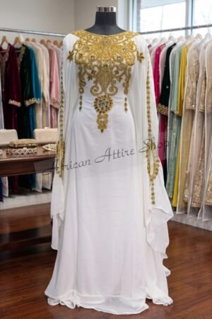 White & Gold Embroidered Moroccan Kaftan (1)