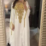 White & Gold Embroidered Moroccan Kaftan