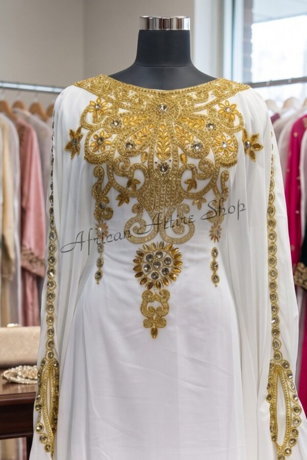 White & Gold Embroidered Moroccan Kaftan (2)