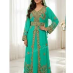 emerald green Moroccan wedding kaftan dress with gold embroidery, luxury bridal kaftan gown, handmade Moroccan gown for women (1)