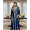 royal blue Moroccan wedding kaftan dress with silver embroidery luxury bridal kaftan gown handmade Moroccan wedding outfit for women