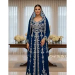 royal blue Moroccan wedding kaftan dress with silver embroidery luxury bridal kaftan gown handmade Moroccan wedding outfit for women
