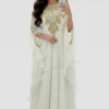 white Dubai kaftan dress with gold embroidery, Arabic georgette evening gown, luxury white kaftan for women (1)