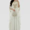 white Dubai kaftan dress with gold embroidery, Arabic georgette evening gown, luxury white kaftan for women (2)