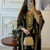 Black Aari embroidered Omani gown kaftan with gold motif design luxury Arabic Dubai dress (2)