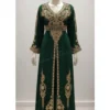 Emerald green Moroccan kaftan with gold embroidery luxury wedding and Eid dress for women (1)