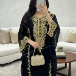 black Dubai kaftan dress with gold aari embroidery Arabic georgette evening gown handmade black kaftan for women (3)