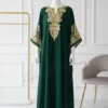 emerald green Aari embroidered kaftan, gold Arabic kaftan dress, green Moroccan kaftan gown, luxury Aari handwork dress for women (1)
