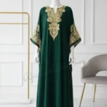 emerald green Aari embroidered kaftan, gold Arabic kaftan dress, green Moroccan kaftan gown, luxury Aari handwork dress for women (1)