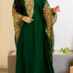 green Aari embroidered kaftan dress with gold hand embroidery Dubai luxury gown for women (2)